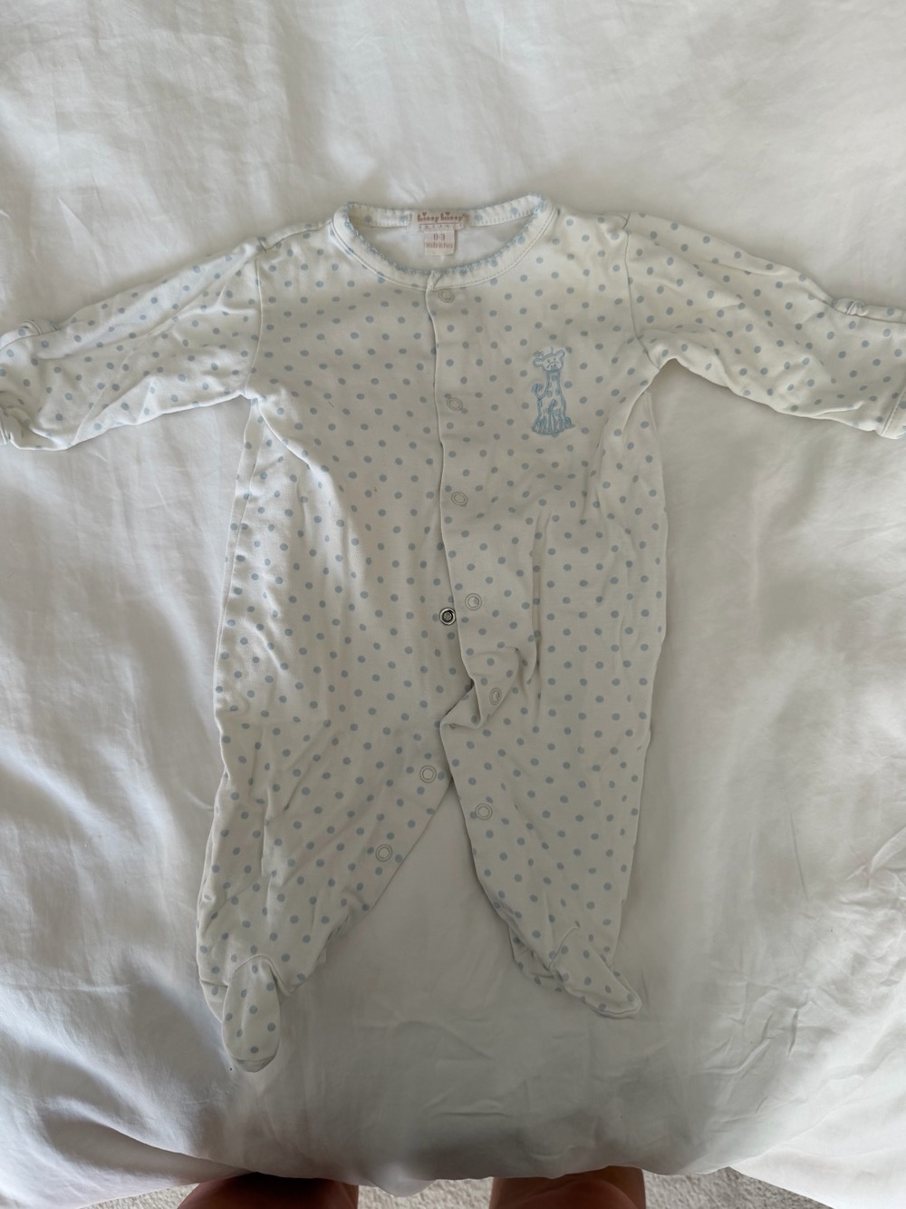 Kissy Kissy Baby One-Piece Footed Pajamas in Light Blue Dot - 0-3